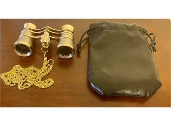 Gold Tone Opera Glasses With Chain And Soft Case