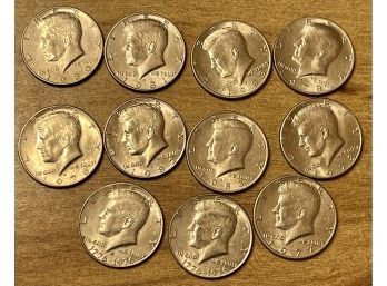 (11) Kennedy Silver Half Dollar Coins, (2) Bicentennial, 1977, (3) 1978, 1980, 1981, 1982, (2) 1983