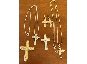 Collection Of Religious Jewelry, Crosses, Earrings, Necklaces & Pendants