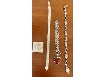 Sterling Silver Bracelets & Scotty Dog Sterling Silver Charm , Mexico Jasper Heart, 36.2 Grams Total