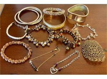 Assorted Stone, Bead, Bell & Metal Bracelets, Bangle, Tie, (1) Gold Filled, (1) Woven, Amethyst, Carnelian