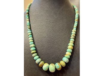 Turquoise Graduated Bead Necklace With Sterling Silver Chain And Clasp