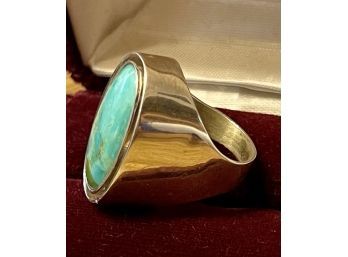 Sterling Silver 925 Lapis On One Side, Turquoise On The Other Size Flip Ring Size 6.5, Weighs 11 Grams