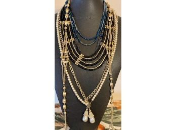 Vintage Bead Necklace Lot, Sarah Coventry, Blue Aurora Borealis Lariat, Sarah Coventry Lariat And More