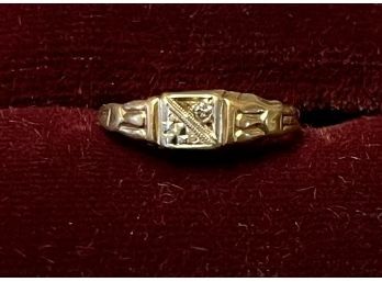 Antique 10K Gold Baby Ring With Small Diamond Size 4 Weighs .6 Grams