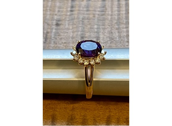 14k Gold Amethyst And Diamond Ring Size 7