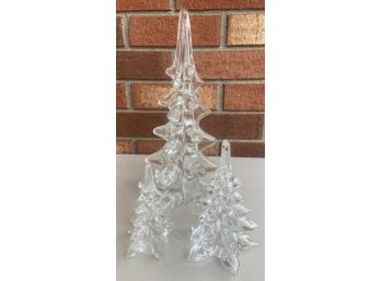 (3) Assorted Size Solid Art Glass Christmas Trees