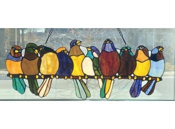 Gorgeous 24.5 Inch Multi-color Stained Glass Perched Song Birds