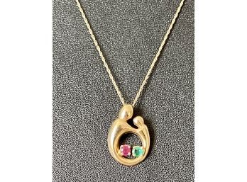 Kaynor 14K Gold Ruby & Peridot Mother & Child Necklace With 14K Gold Chain - 18' Long - 3.5 Grams Total