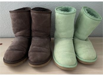 (2) Pairs Of Boots UGG Green And Brown Size 5