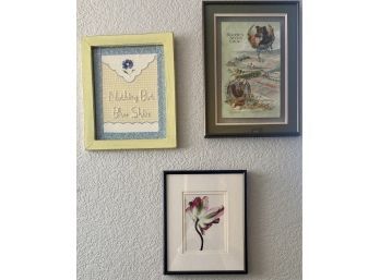(3) Small Assorted Wall Decor Prints In Frames