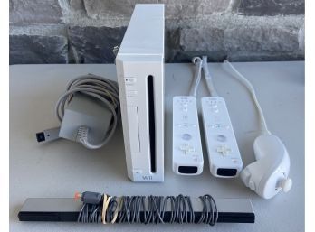 Nintendo Wii RVL-001 With Power Cable, Motion Sensor, And 2 Controllers