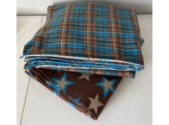Plaid And Star Pattern Brown And Blue Fleece Blankets