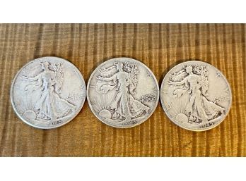 (3) Standing Liberty Silver Half Dollar Coins Two 1945 One 1943