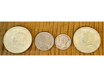 Coin Lot (2) Kennedy Silver Half Dollar Coins 1966 & 1969 - 1935 Indian Head Nickel - 1944 Silver Liberty Dime