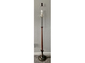 Mid-century Modern Brass And Wood Base Floor Lamp With Wood Finial