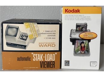 Montgomery Ward Stak-load Viewer And Kodak PH-170 Color Cartridge And Photo Paper Kit In Original Boxes