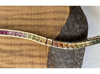 18k 750 Gold Multicolor Topaz Channel Set Bracelet 7.5' Long - 22.9 Grams