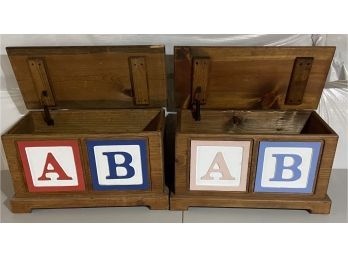 (2) Vintage Wooden Toy Chests With 'david' And 'Katie'