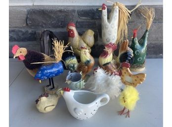 Rooster Decor Lot - Ceramic, Wood, Resin, And More