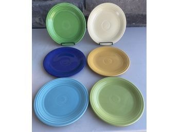 (6) 9.5 Inch Genuine Fiesta HLC USA Assorted Color Dinner Plates