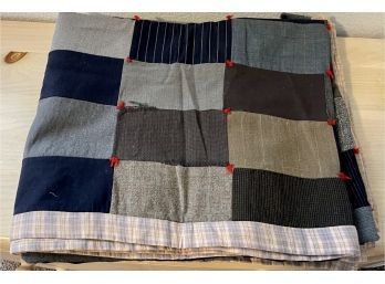 Vintage Wool And Material Hand Tie Quilt (as Is) For Repair