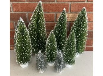(8) Assorted Size Small Bottle Brush Christmas Trees