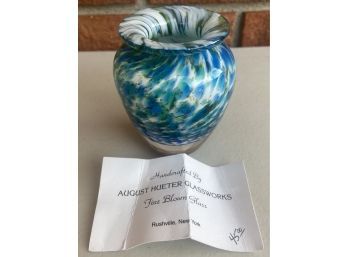 August Hueter Glassworks Singed Art Glass Miniature Vase