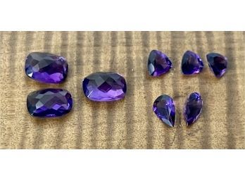 (8) Amethyst Loose Faceted Gem Stones - (2) Tears Drop, (3) Square,  And (3) Trillion Cut - 11 Cts. Total