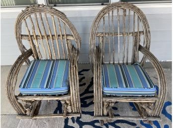 (2) Log And Branch Outdoor Patio Chairs With Cushions