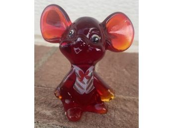 Signed Fenton Red Art Glass Mouse With Sticker