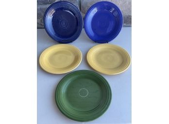 (5) 10.5 Inch Genuine Fiesta HLC USA Green, Blue, And Yellow Plates