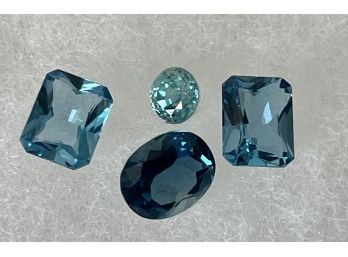 (4) Blue Topaz Loose Gem Stones, 2 Square, 1 Round And 1 Oval  13 Carats Total