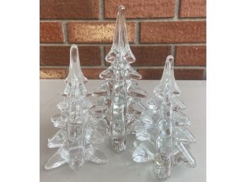 (3) Assorted Size Solid Hand Blown Art Glass Christmas Trees