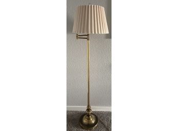 Brass Arm Floor Lamp With Light Material Shade