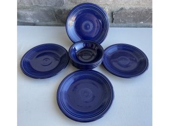 (4) Vintage Genuine Fiesta Cobalt Blue Plates And Bowls