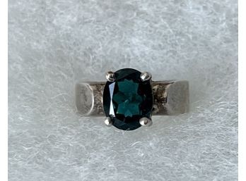 925 Sterling Silver Vintage Ring With Large Blue CZ Stone Size 7 - 6.1 Grams