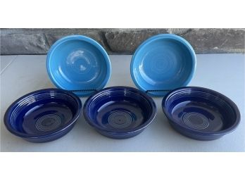 (5) Vintage HLC Fiesta Ware Bowls - Blue And Turquoise