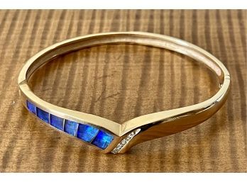 Stunning 14k Gold, Fire Opal And Diamond Bangle Bracelet - 25.1 Grams