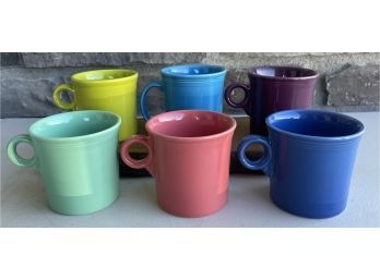 (6) Assorted Color HLC Fiesta USA Mugs - (5) Ring Handled