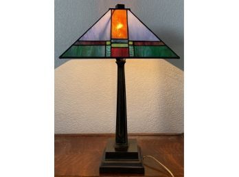 Mission Style Metal Base Stained Glass Desk Lamp