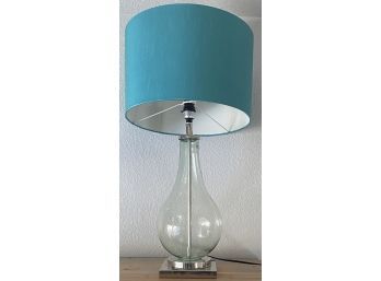 Clear Glass And Metal Base Lamp With Teal Shade