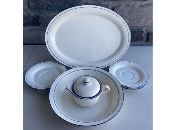 Small Collection Of Lenox Chinastone Platter Serving Bowl, Saucers, And Creamer