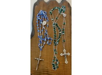 (2) Vintage Aurora Borealis Rosaries With Crosses