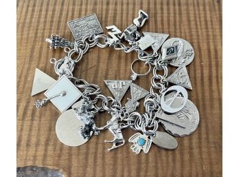 Beautiful Heavy Sterling Silver Charm Bracelet - Charms By Bell, Kinney, Morgans, Weighs 54.8 Grams - 7' Long