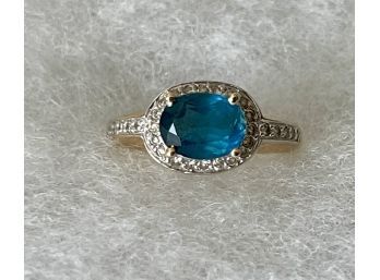 14k Gold Diamond And Aquamarine Ring With Heart Cut Out Size 7.5 - 4.6 Grams