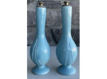 (2) Vintage L'erle Bud Vases With Silver Tone Tops