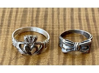 Antique Sterling Silver Forget-me-not Ring  And Vintage Sterling Silver Celtic Knot Ring  - 6.6 Grams Combined