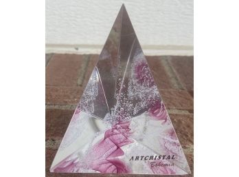 Artcristal Bohemia Pink And White Art Glass Prism (as Is)