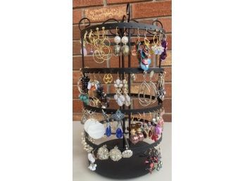 Large Assortment Of Costume Earrings With Metal Carousel